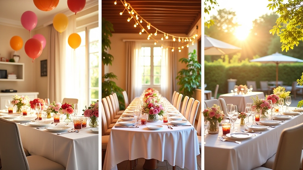 Trois salles différentes : salon maison, salle de réception avec tables, et terrasse de restaurant
